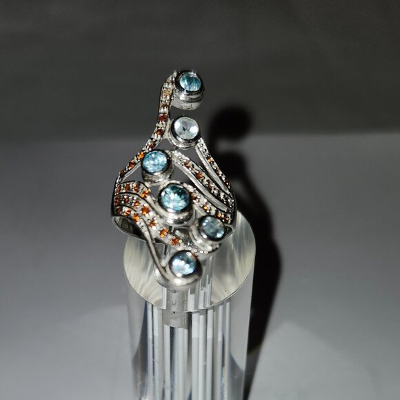 .925 Sterling Silver Bohemian Ring w/ Natural Zircon/Garnet Size 8.5 Value $615 - Picture 2 of 7